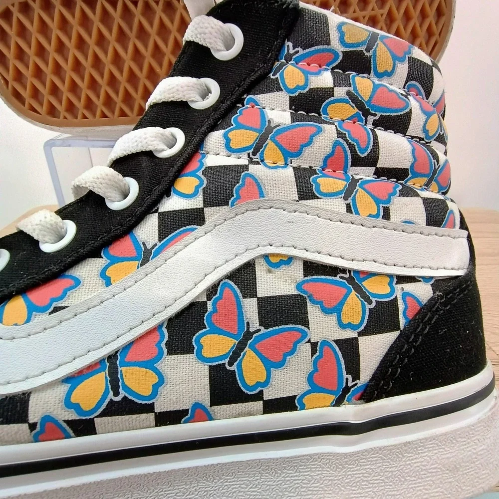 Vans Sk8-Hi Butterfly Checkerboard High Top Sneakers Women's 8.5 Canvas Shoes